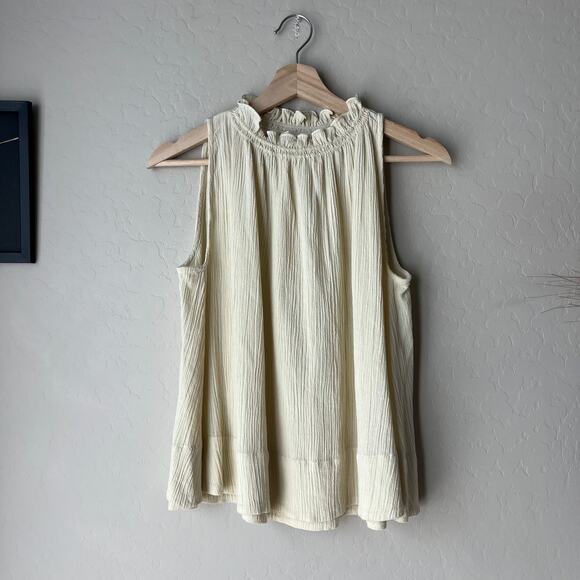 Suzie Kondi Cream Textured Cotton Ruffle High Neck Sleeveless‎ Top Size Small - Picture 1 of 8